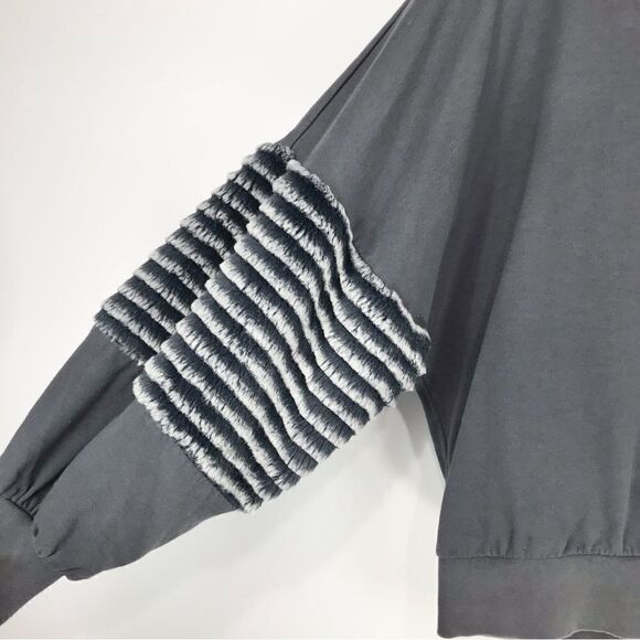 Young Fabulous and Broke Gray Faux Fur Stripe Sleeve Cozy Pullover - Picture 8 of 16
